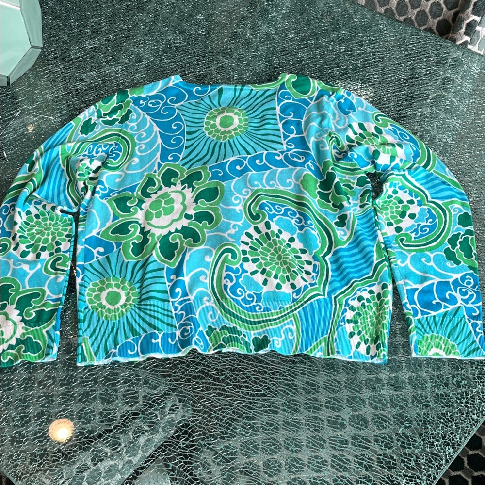 Talbots Blue And Green Patterned Lightweight Card… - image 4